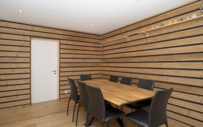 Traitement acoustique et design personnalisé pour un carnotzet